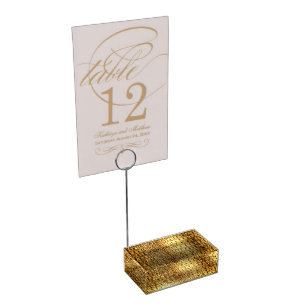 Designer Alligator/Crocodile Skin Shiny Gold Table Card Holder