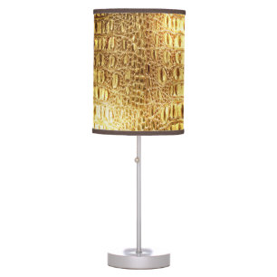 Designer Alligator Crocodile Skin Shiny Gold Table Lamp