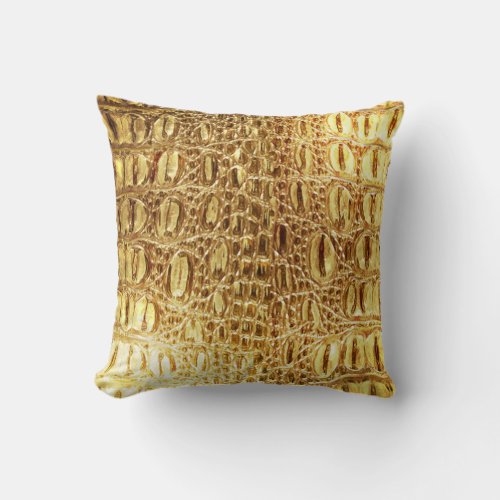 Designer Alligator Crocodile Skin Shiny Gold Throw Pillow