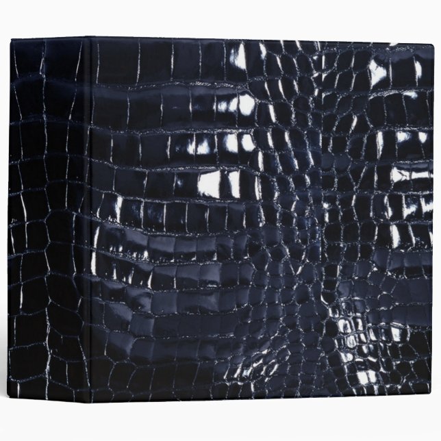 Designer Alligator Crocodile Skin Shiny Navy Blue 3 Ring Binder (Front/Spine)