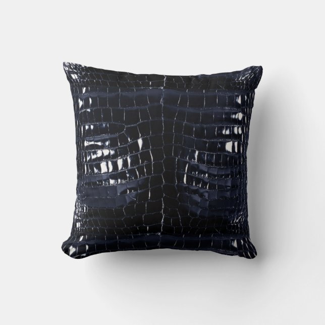 Designer Alligator Crocodile Skin Shiny Navy Blue Throw Pillow (Front)