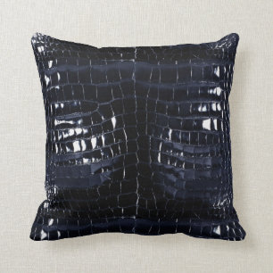 Designer Alligator Crocodile Skin Shiny Navy Blue Throw Pillow