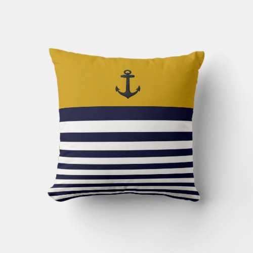 Designer Anchor Nautical Stripes Decorative Pillow