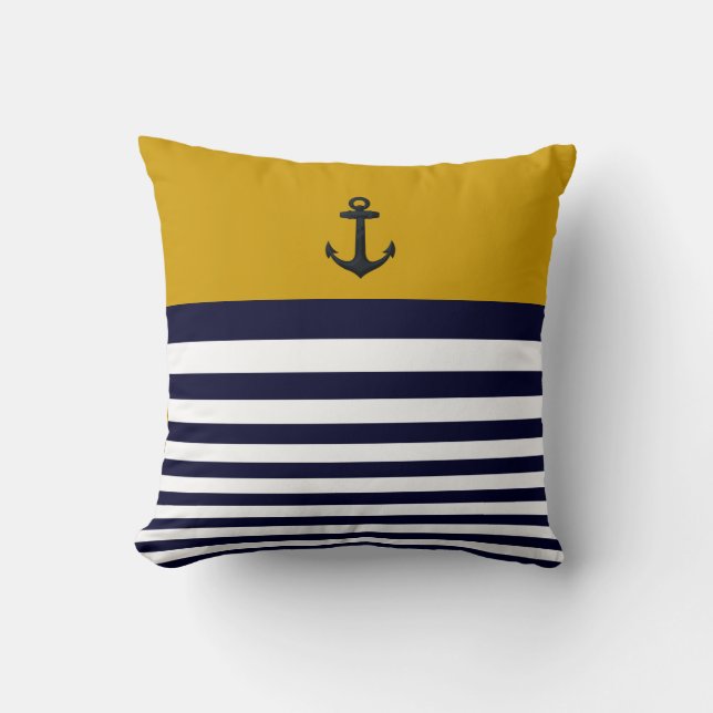 Designer Anchor Nautical Stripes Decorative Pillow (Front)