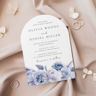 Designer Arch Dusty Blue Floral Wedding Invitation