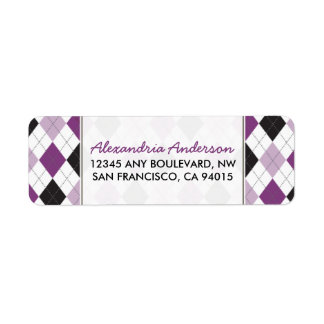 Designer Argyle Return Address Label (lilac/black)