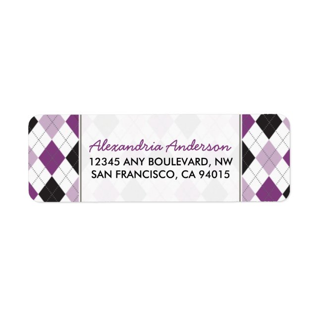 Designer Argyle Return Address Label (lilac/black) (Front)
