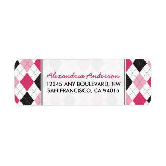 Designer Argyle Return Address Label (pink/black)