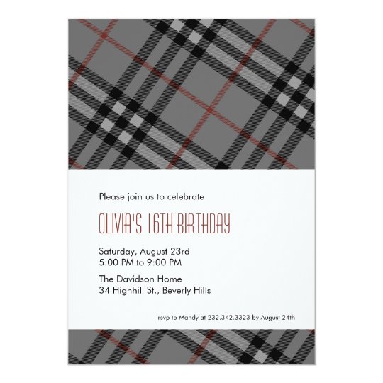 designer black plaid invitations zazzle com