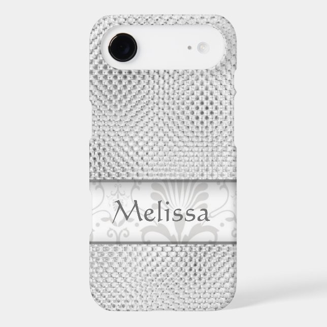 Designer Bling Damask Pattern Personalized -Silver Case-Mate iPhone Case (Back)
