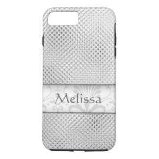 Designer Bling Damask Pattern Personalized -Silver iPhone 8 Plus/7 Plus Case