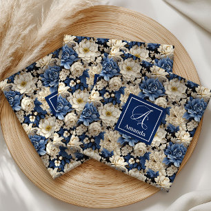 Designer Blue Flowers Personalized Cloth Napkins