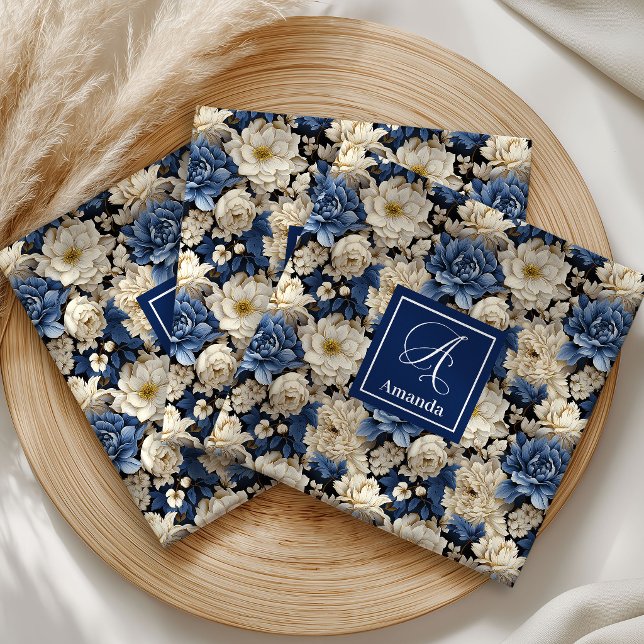 Designer Blue Flowers Personalized Cloth Napkins (Designer Blue Flowers Personalized Cloth Napkins)