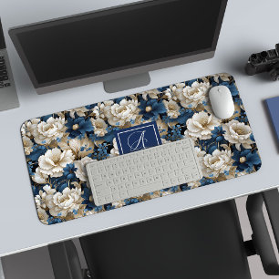 Designer Blue Flowers Personalized Desk Mat