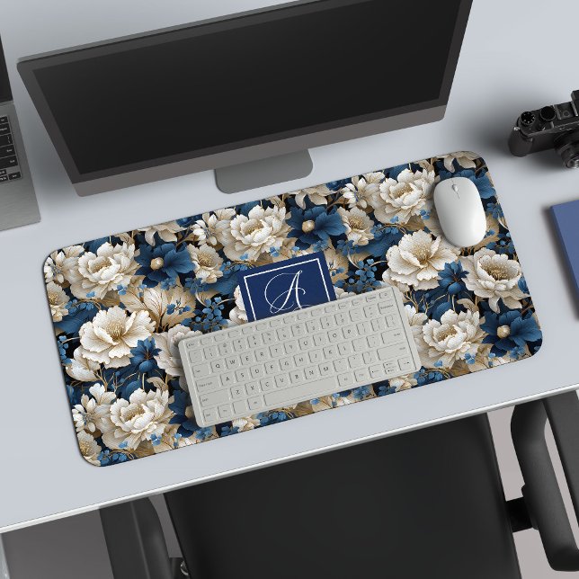 Designer Blue Flowers Personalized Desk Mat (Designer Blue Flowers Personalized Desk Mat)