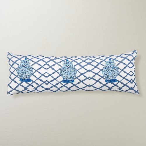 Designer Blue White Ginger Jar Jars  Body Pillow