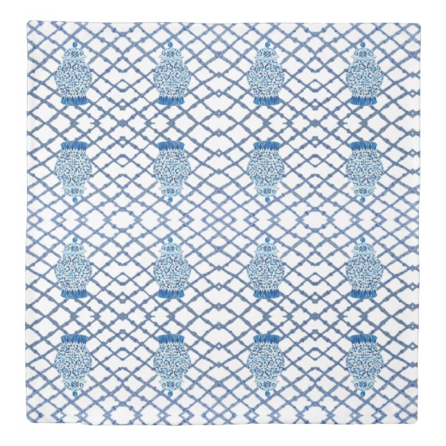 Designer Blue White Ginger Jar Jars  Duvet Cover (Front)