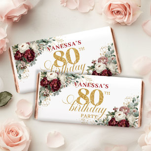 Designer Blush Burgundy 80th Birthday Hershey Bar