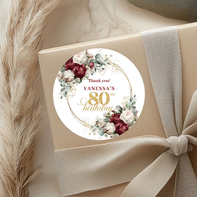 Designer Blush Burgundy 80th Birthday Stickers (Designer Blush Burgundy 80th Birthday Stickers)
