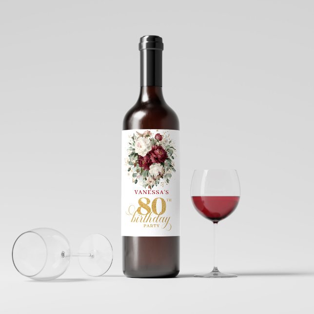 Designer Blush Burgundy 80th Birthday Wine Labels (Designer Blush Burgundy 80th Birthday Wine Labels)