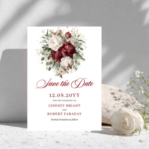 Designer Blush Burgundy Gold Save The Date