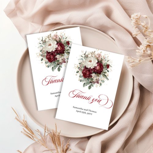 Designer Bohemian Burgundy Floral Thank You Card