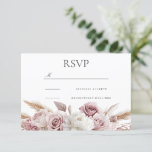 Designer Boho Blush Floral Wedding RSVP Card