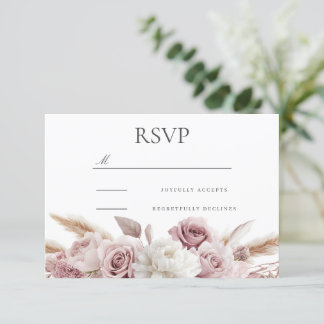 Designer Boho Blush Floral Wedding RSVP Card