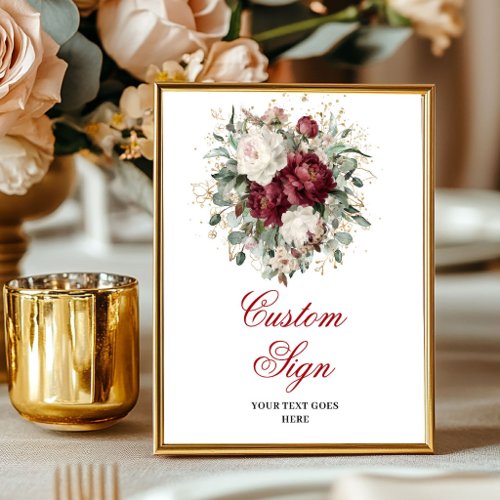 Designer Boho Burgundy Floral Greenery Gold Custom Poster