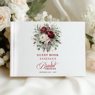Designer Burgundy Floral Gold Bridal Shower Guest Book