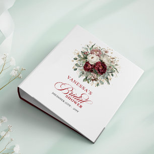 Designer Burgundy Floral Gold Bridal Shower Memory 3 Ring Binder