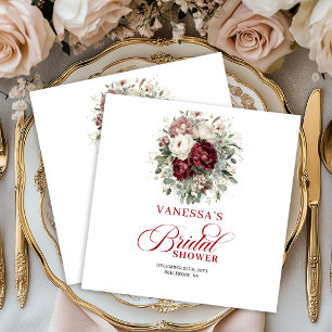Designer Burgundy Floral Gold Bridal Shower Napkin
