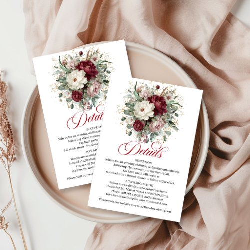 Designer Burgundy Greenery Floral Gold Details  Enclosure Card