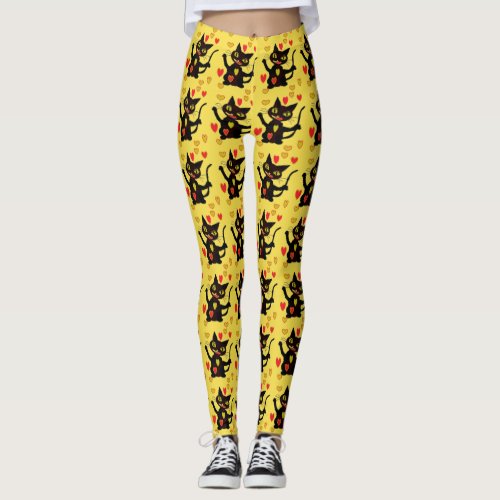 Designer Cats and Hearts Leggings