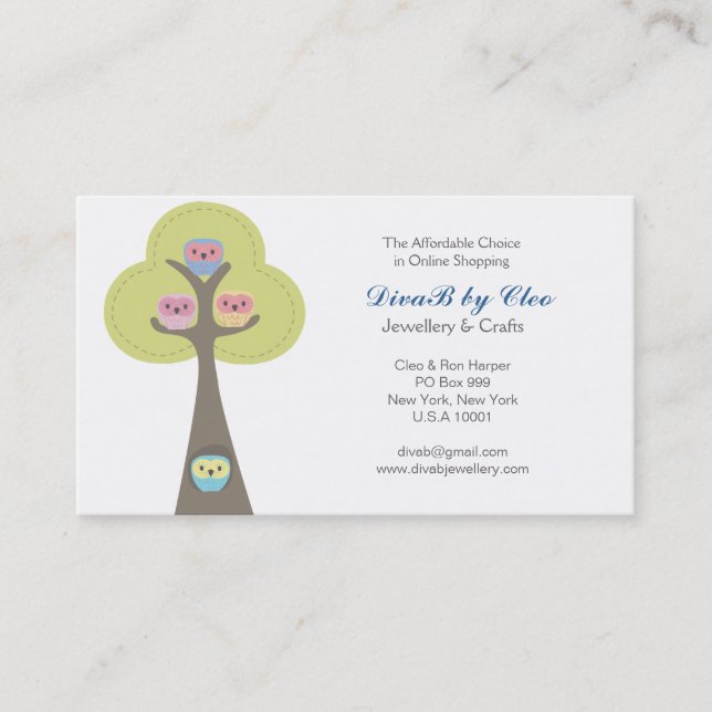Designer Cute Funny Cartoon Owls Business Card (Front)