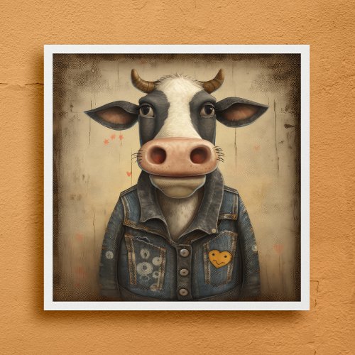 Designer Dairy Vest_ Funny cow in a costume Poster