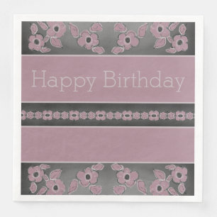 Designer Dark Gray And Plum Rose Paper Dinner Napkins