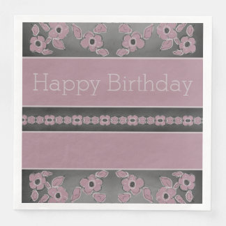 Designer Dark Gray And Plum Rose Paper Dinner Napkins