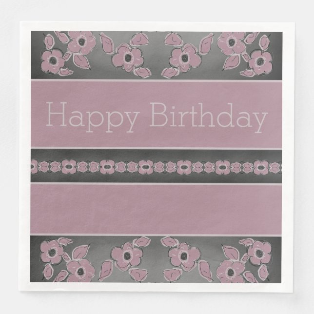 Designer Dark Gray And Plum Rose Paper Dinner Napkins (Front)