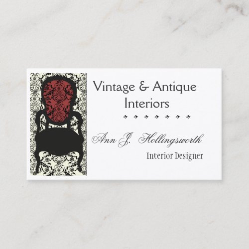 Designer Decorator Victorian Damask Floral  Chair Business Card