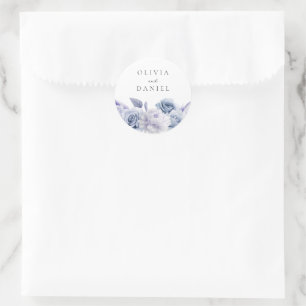 Designer Dusty Blue Floral Wedding Classic Round Sticker