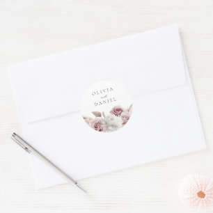 Designer Dusty Pink Floral Wedding Classic Round Sticker