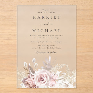 Designer Dusty Rose & Blush Floral Wedding Acrylic Invitations
