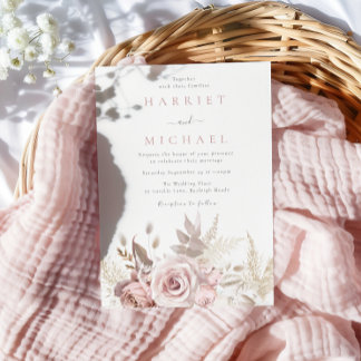 Designer Dusty Rose & Blush Floral Wedding Invitation