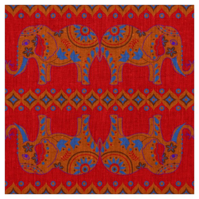 Designer Fabrics - Natural Linen- Elephants Fabric (Swatch)