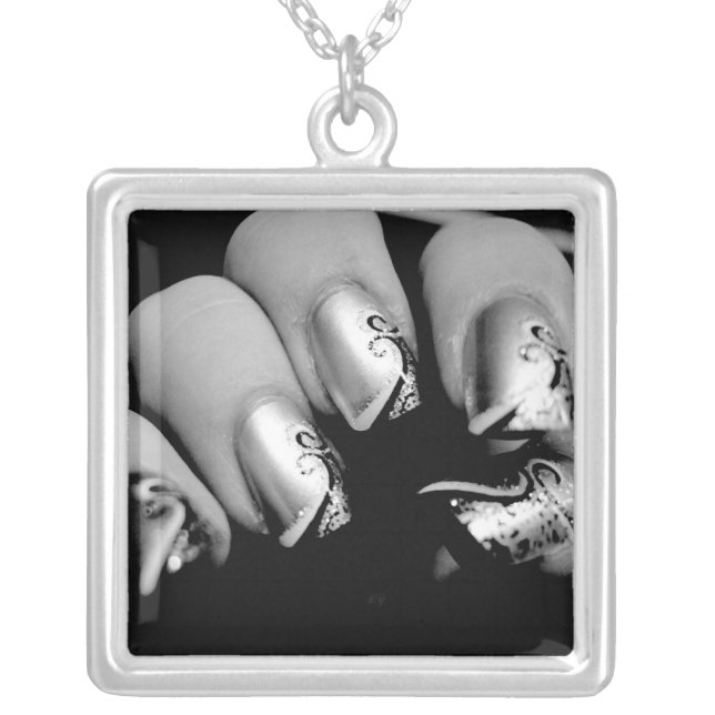 Designer Fingernails Silver Plated Necklace (Front)