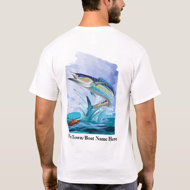 Designer Fishing T-Shirt. The Wahoo With Attitude. T-Shirt (Back)