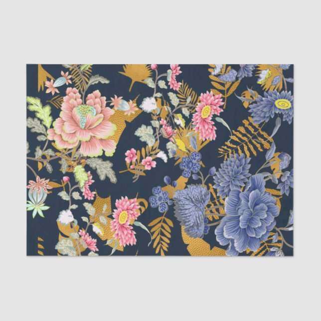 Designer Florals with Gold Leaf Decoupage Tissue Paper (Front)