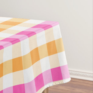 Designer gingham pattern orange and pink tablecloth