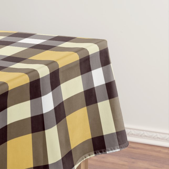 Designer gingham pattern yellow and black tablecloth (In Situ)